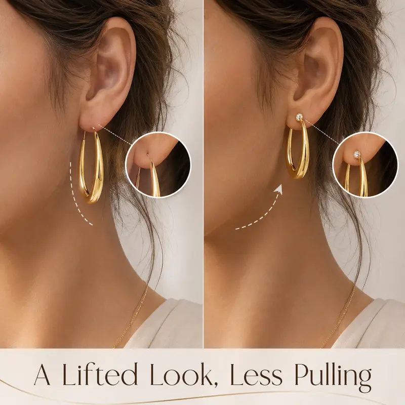 Women's 18K Gold Plated Chunky Hoop Earrings - 4cm Copper Base, Lightweight Hypoallergenic Gold-Toned Modern Costume Jewelry, Anniversary/Birthday Gift for Daily & Party Wear