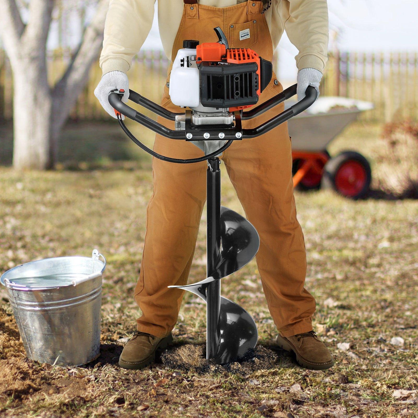 【Summerfinds】VEVOR 52cc Engine Gas Powered Alloy Steel Digger, Quick Shut-Off 1450W Heavy-Duty Post Digging Earth Auger with 6" & 10" Bits, 3 Extension Rods, Abundant Accessories, EPA Listed for Fence Posts, Planting