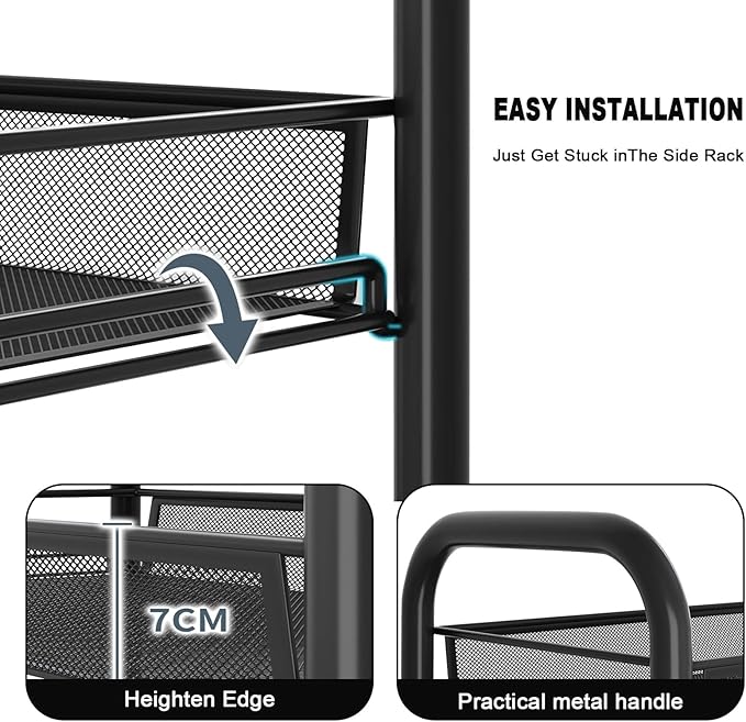 5 Tier Rolling Cart with Wheels Easy Assemble Metal Slim Rolling Storage Cart for Narrow Space On Bedroom Bathroom Laundry Room