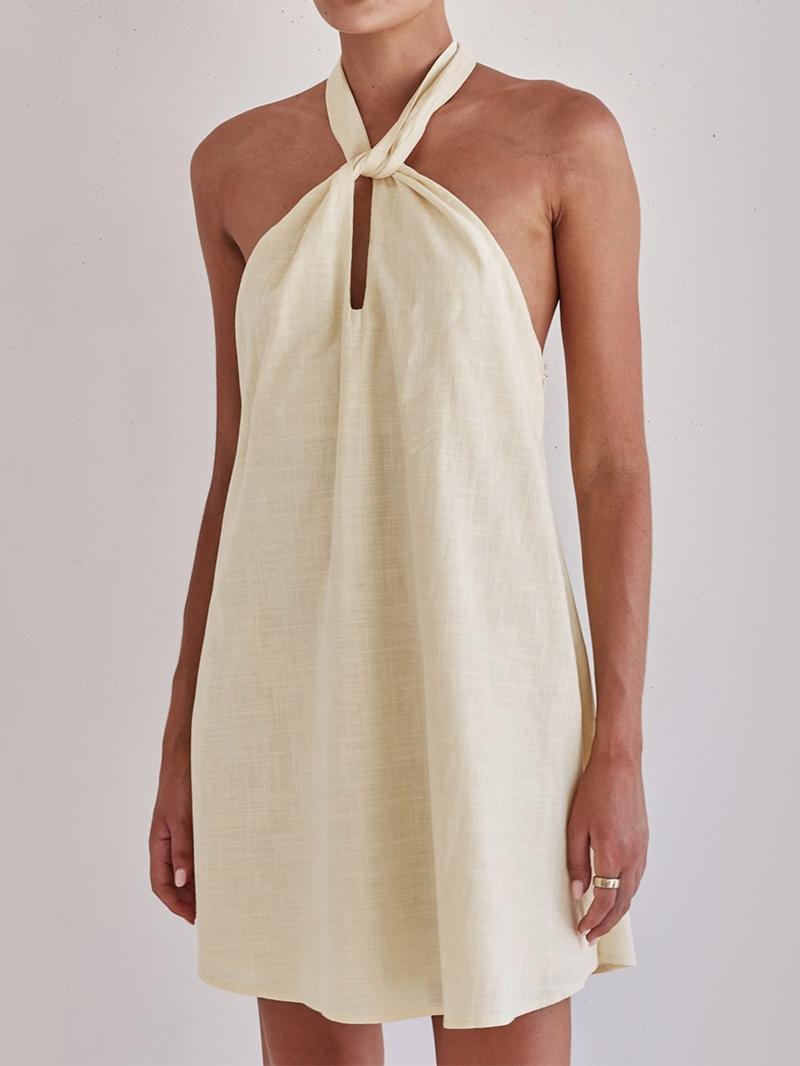 Women's Solid Color Halter Neck Dress, Casual Sleeveless Dress for Summer, Ladies Clothes for Beach Holiday Vacation