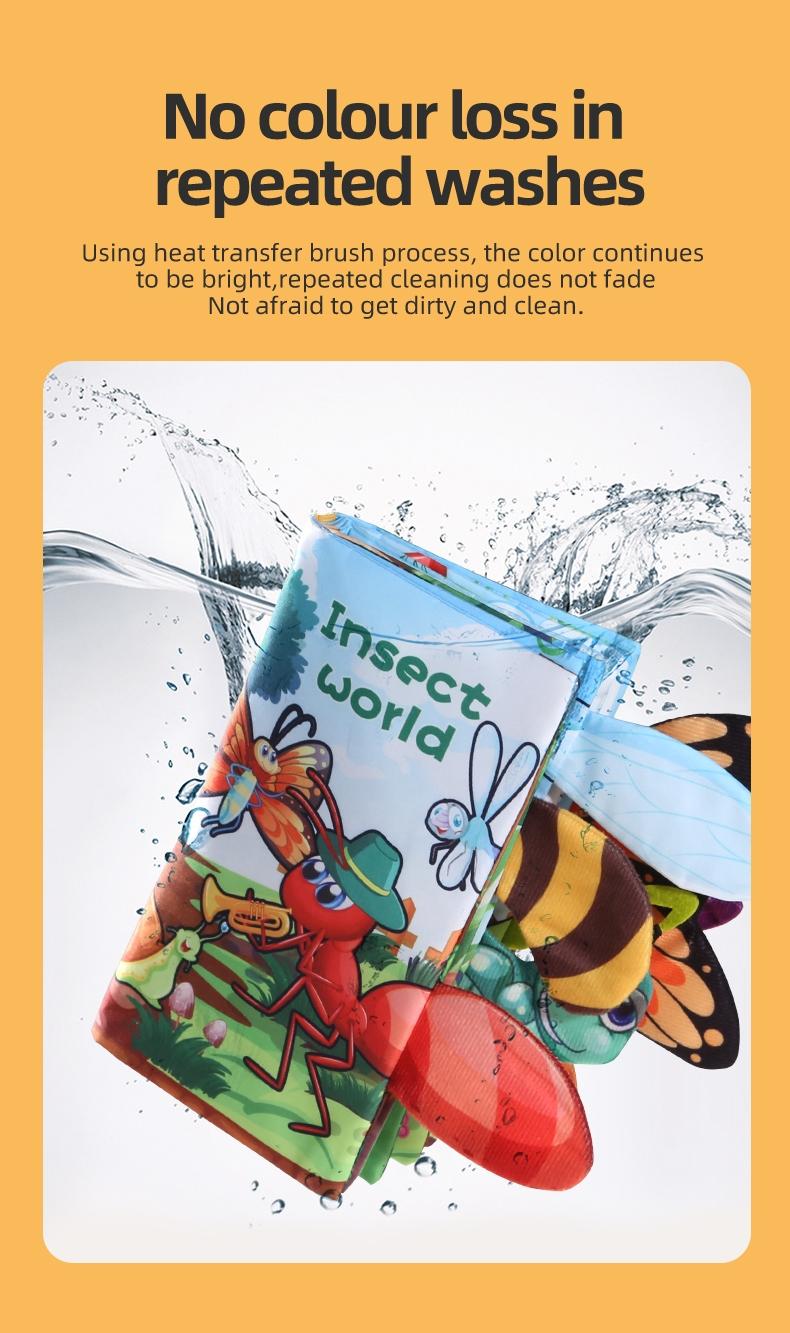 Montessori Theme Baby Book, Washable Tear-Resistant Cloth Book, Busy Books, Fun Sound Paper, Sensory Development Toy, Parent-Child Interaction Gift