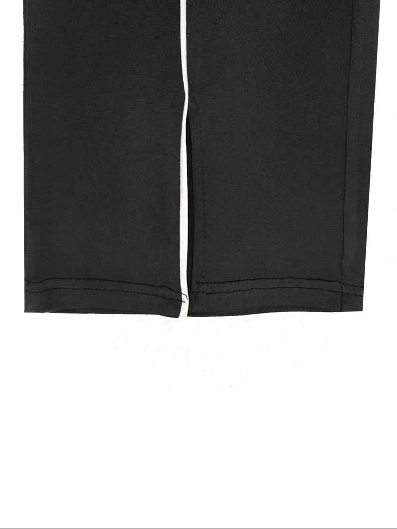 Women's Fashion New Round Neck Solid Color Patch Long Sleeve Top & Pants Set, Two-Piece for Casual Wear