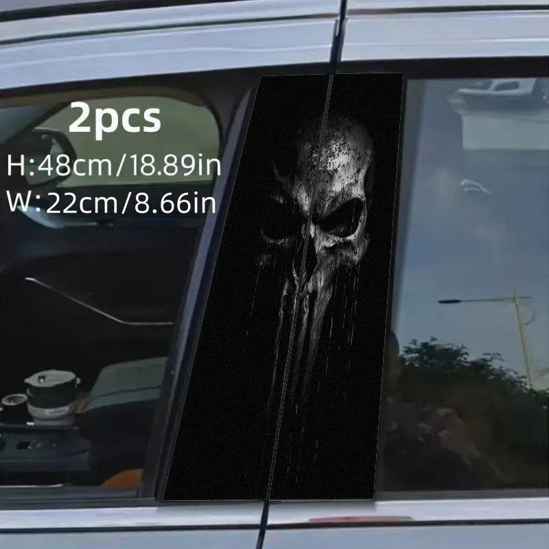 Punisher Skull B Pillar Sticker, Deep and Weathered Design, Cracked Splash Effect, Vertical Drop, Waterproof Car Decal