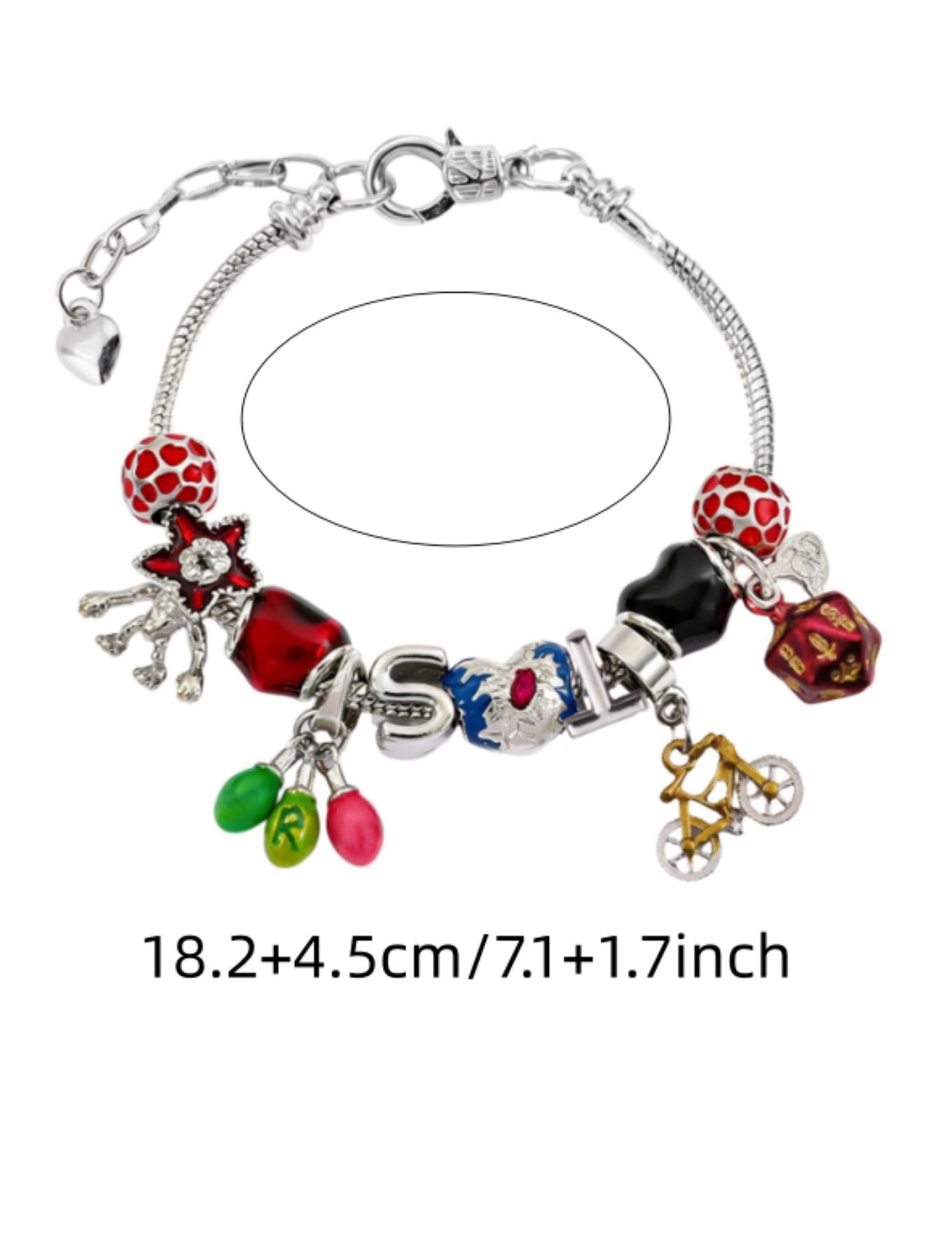 Retro DIY Stranger Things Inspired Multi-Pendant Beaded Bracelet, Heart Charm Bracelet, Strange Colorful Charm Trendy Jewelry, Aesthetic Fan Gift, Friend Gift, Special Bff Gift, Interest Gift