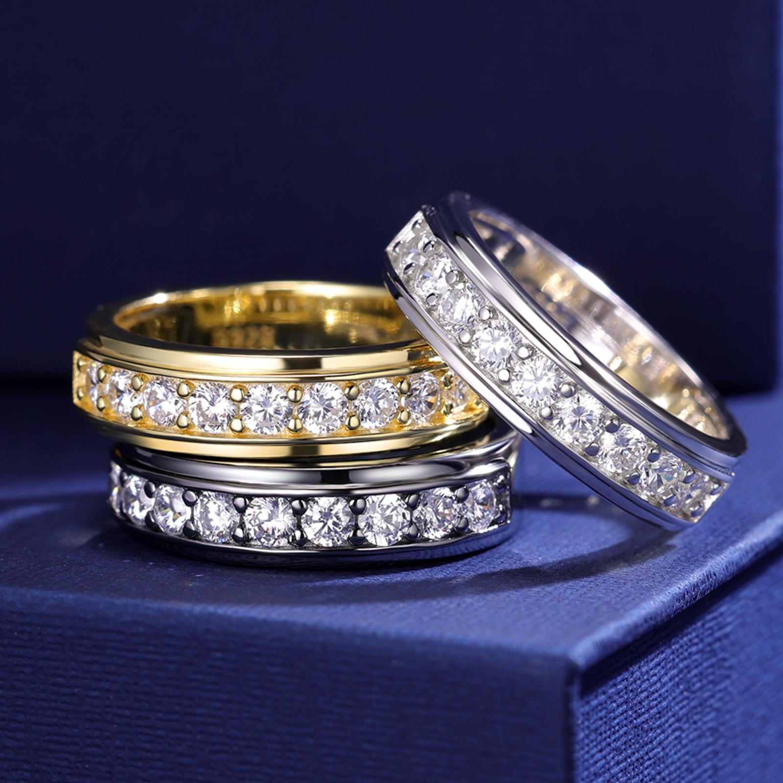 Men Wedding Band 925 Sterling Silver Rings for Men White Plated Round 5A Zirconia Size 8-12