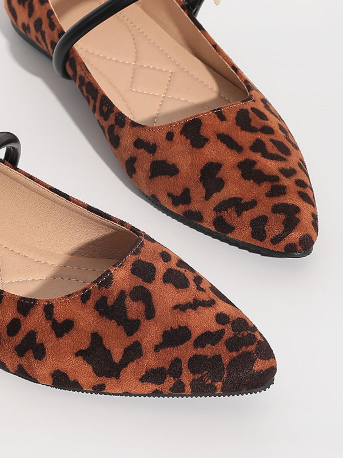 Women's Mary Jane Shoes Leopard Print Slip-On Loafers, Pointed Toe Casual Flats for Halloween, All Seasons Fashion Footwear Leopard Pattern