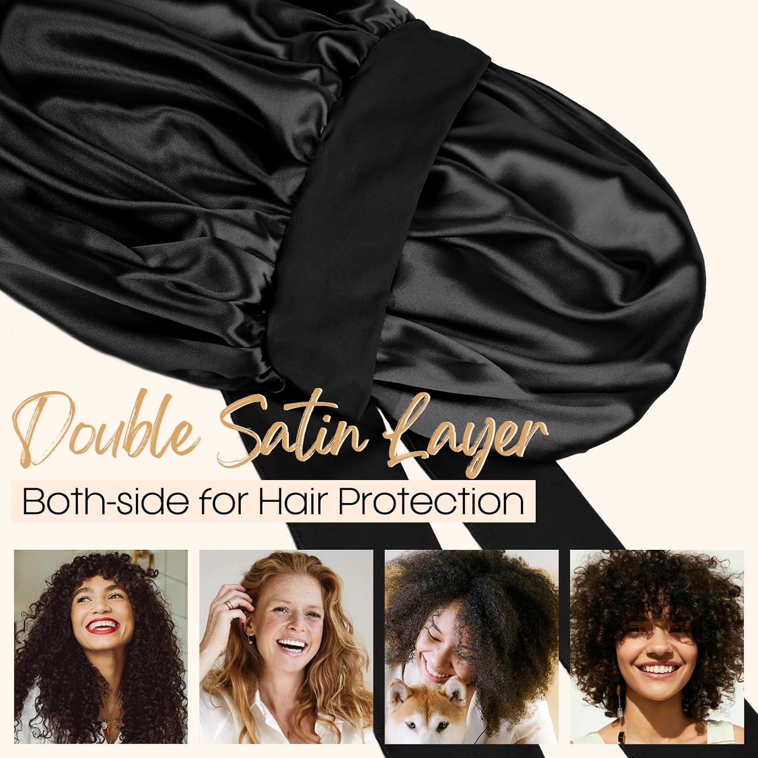 Double Layer Satin Bonnet, Soft and Breathable Hair Care Bonnet,Adjustable Night Sleeping Cap,Heatless Styling Tool for Women