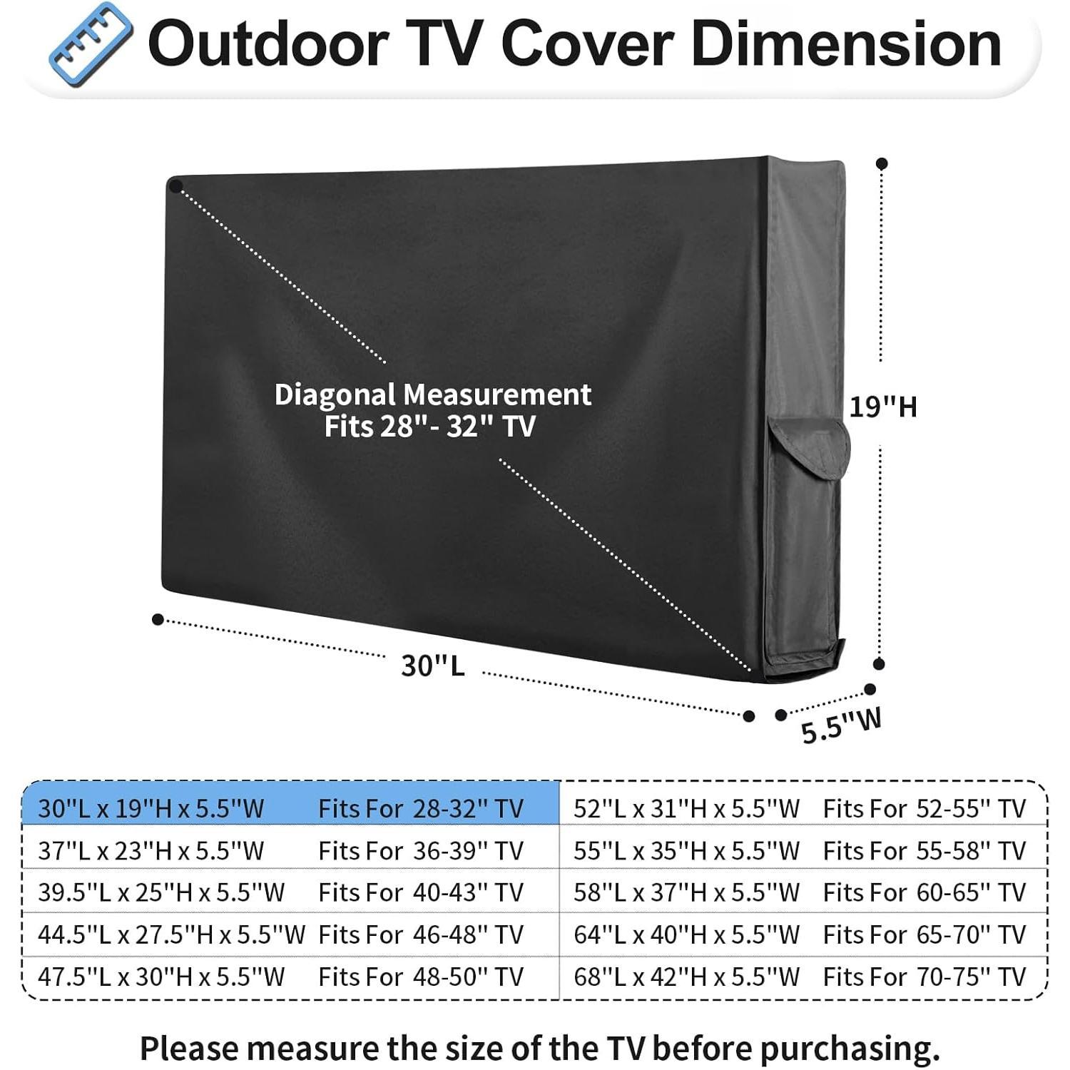 and Weatherproof Outdoor Flat Screen TV Cover with Bottom Covering 28-32 Inch TV,  and  Screen Protector, Size 30" L x 19" W x 5.5" H, Black