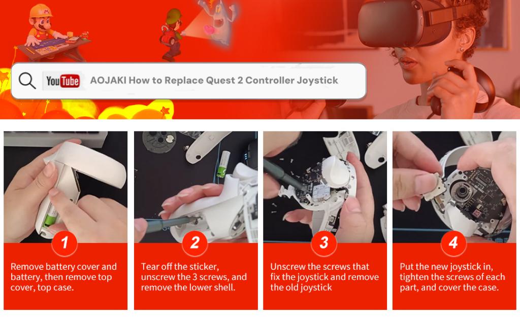 Joystick Replacement Kit for Oculus Quest 2/3 Controller, Repair Kit for Meta Quest 2/3 Controller, Include 2 Joysticks, T5 Screwdriver, Tweezer, Pry Tool, 4 Thumbstick Grips (Black-11-in one)