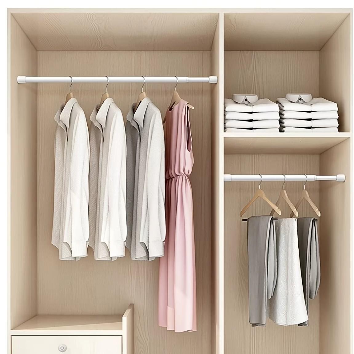 2 Pack No Drill Extendable Curtain Rod, Spring Tension Anti-Slip Adjustable Rod for Window, Bathroom, Wardrobe & Kitchen, Heavy Duty Multi-Use Organizer Rod