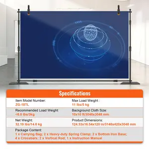 VEVOR 10ftx 10ft Pipe and Drape Kit, Heavy Duty Backdrop Stand with Carbon Steel Base, Adjustable Backdrop Support with 6 Clamps and A Carry Bag for Wedding, Party, Event, Photography, and Exhibition