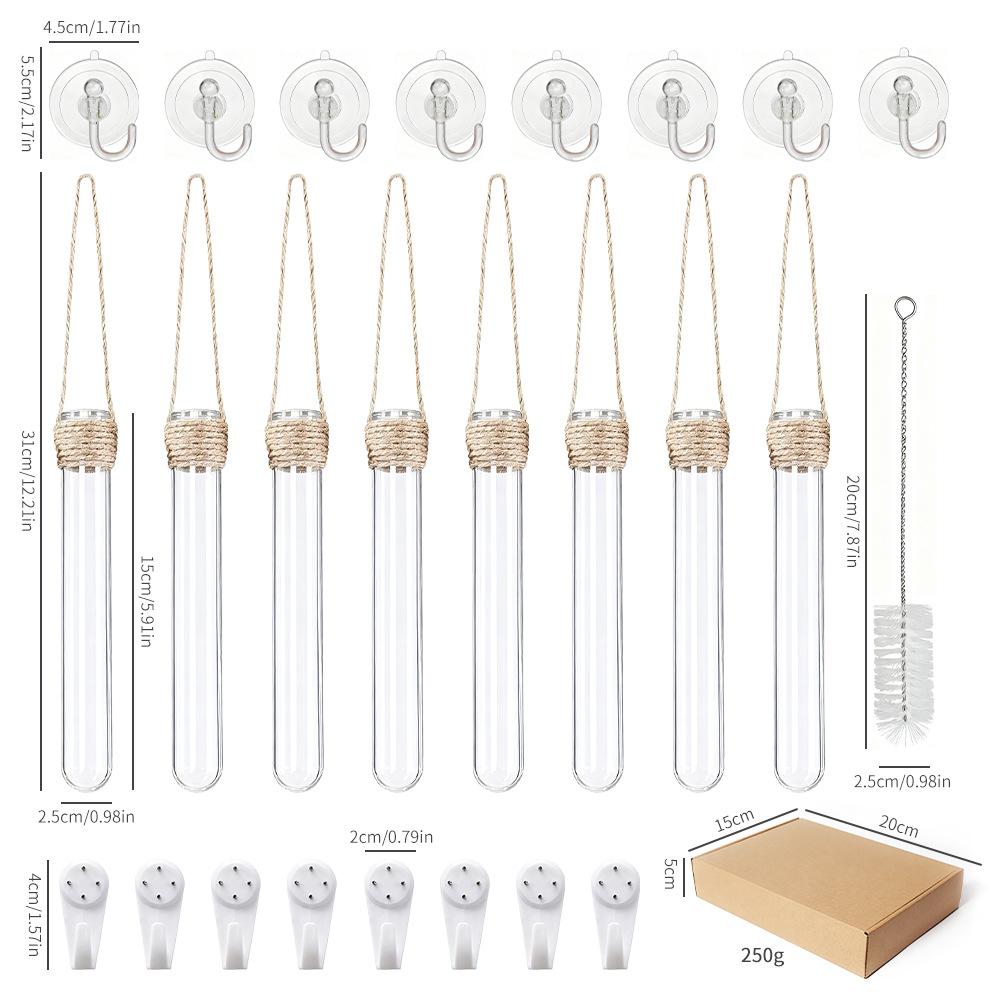 Wall-mounted Test Tube Vase Hemp Rope Hanging Hydroponic Set Simple Nordic Style Punch-free Installation Creative Wall Decoration Home Living Room Soft Decoration