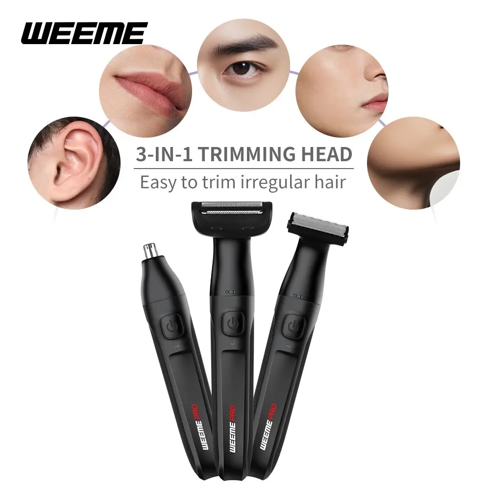 Weeme Men's Trimmer Shaver, Body Groomer Shaver, Waterproof Electric Razor for Body Hair Removal, Dry & Wet Use, Pain-Free Comfort, Includes Nose & Eyebrow Trim Heads