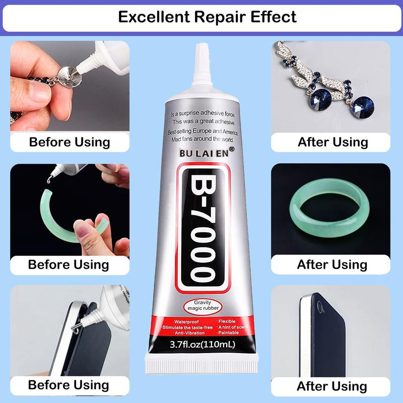 3PCS 110ml B7000 Rhinestones Glue for Crafts, Clear B-7000 Super Jewelry Glue Transparent Industrial Adhesive for Fabric Phone Repair Jewelery Making Crystal Gem Tac Art Stone Wood Glass