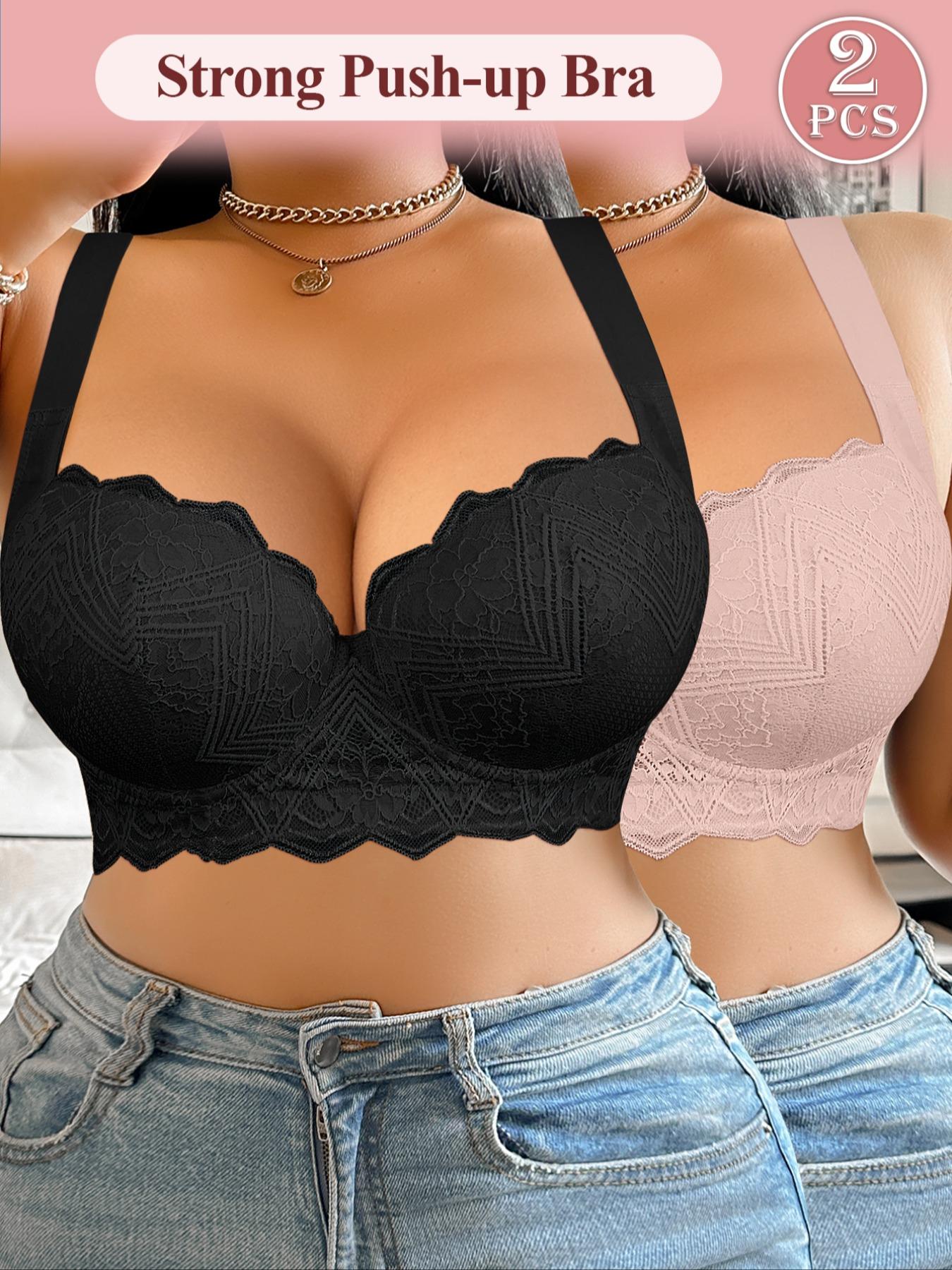 【Plus Size】 Solid Color Underwire Bra, Casual Comfy Breathable Lace Bra for Daily Wear, Women's Plus Size Lingerie for All Seasons