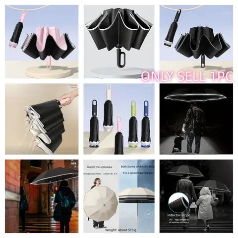 Reflective Reverse Umbrella, Automatic Windproof 46 Inch Portable Folding Rain Umbrella, Fashion Car Umbrella, Unisex, Multiple Colors Available, Portable Foldable Umbrella