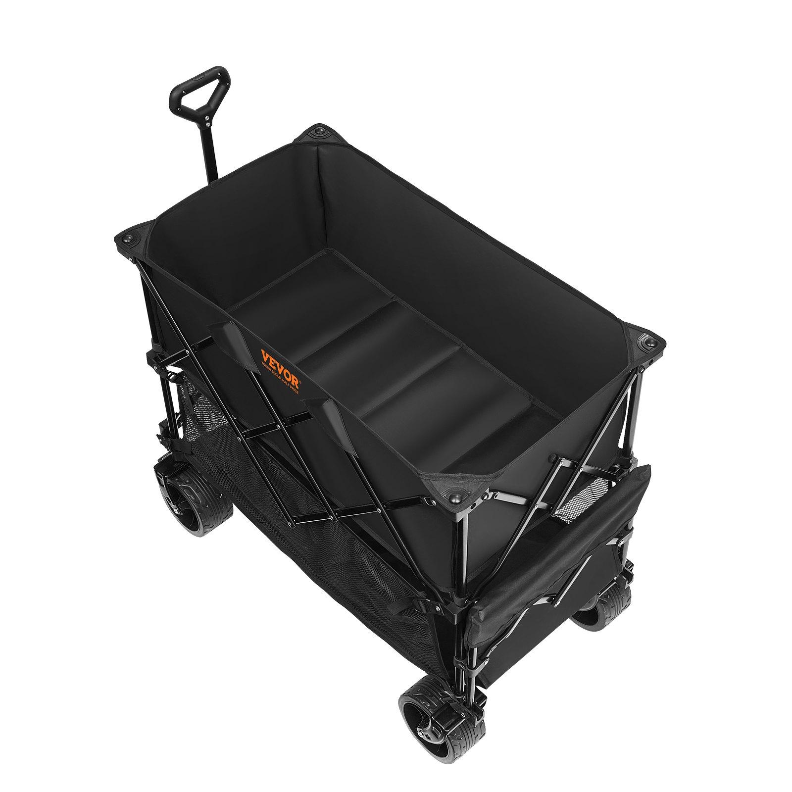 VEVOR Foldable Double Decker Wagon, 400L Collapsible Wagon Cart with All-Terrain Wheels, Heavy Duty Folding Wagon Cart 350-450 lbs Weight Capacity for Camping, Shopping, Garden, 52 Extra Long Extender
