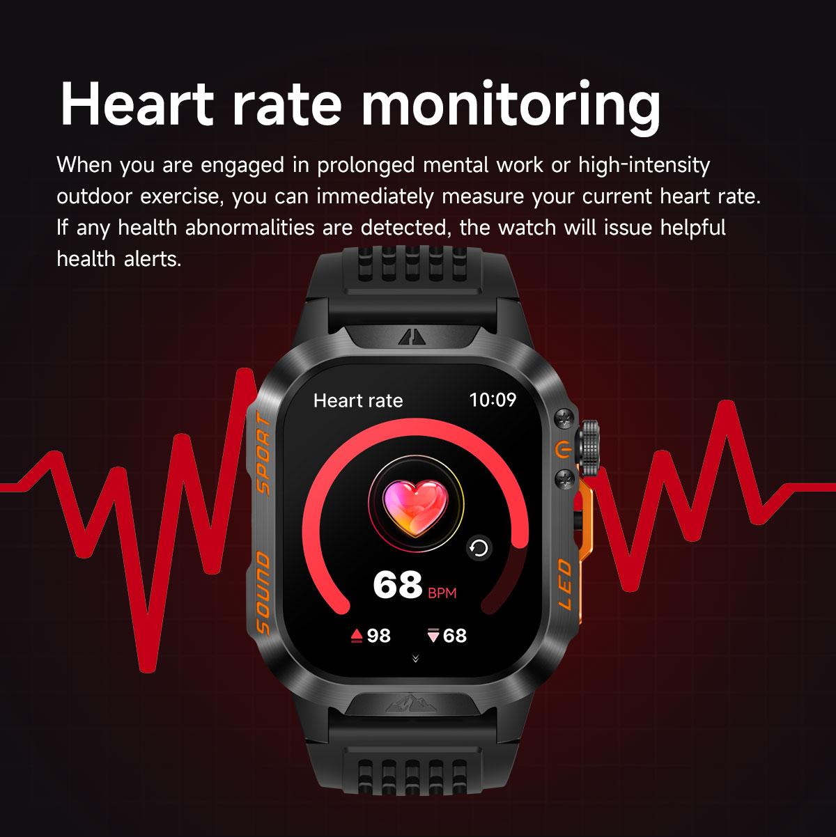 HT46 Outdoor Smart Watch Bluetooth Calling Heart Rate Sleep Blood Oxygen Monitor LED Light for Cycling Hiking Camping