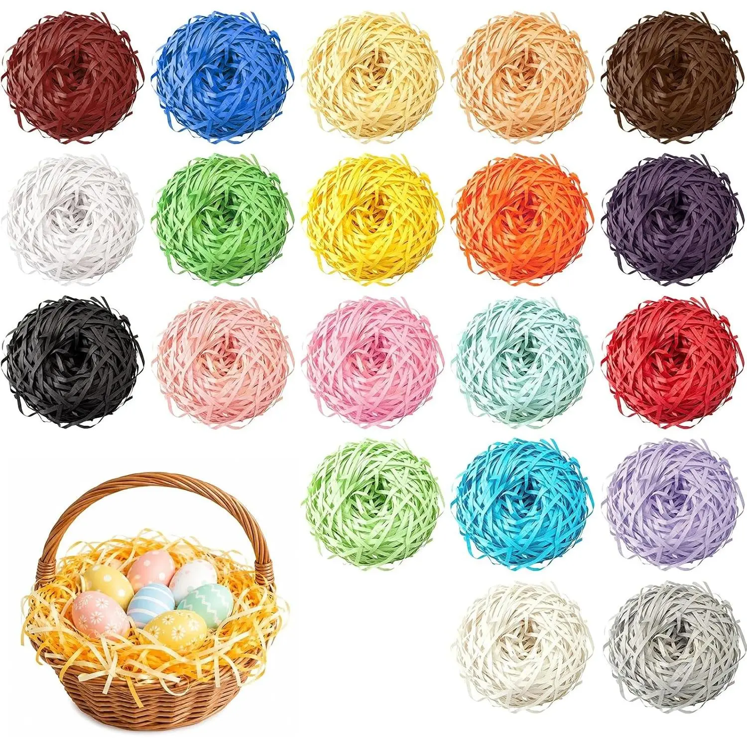 20Pack 14oz/400g Multicolored Raffia Ribbon Paper Crinkle Cut Paper Shred Filler for Tissue Paper Gift Wrapping, Craft DIY, Basket Packaging Filling, Easter Decoration, Birthday, Wedding