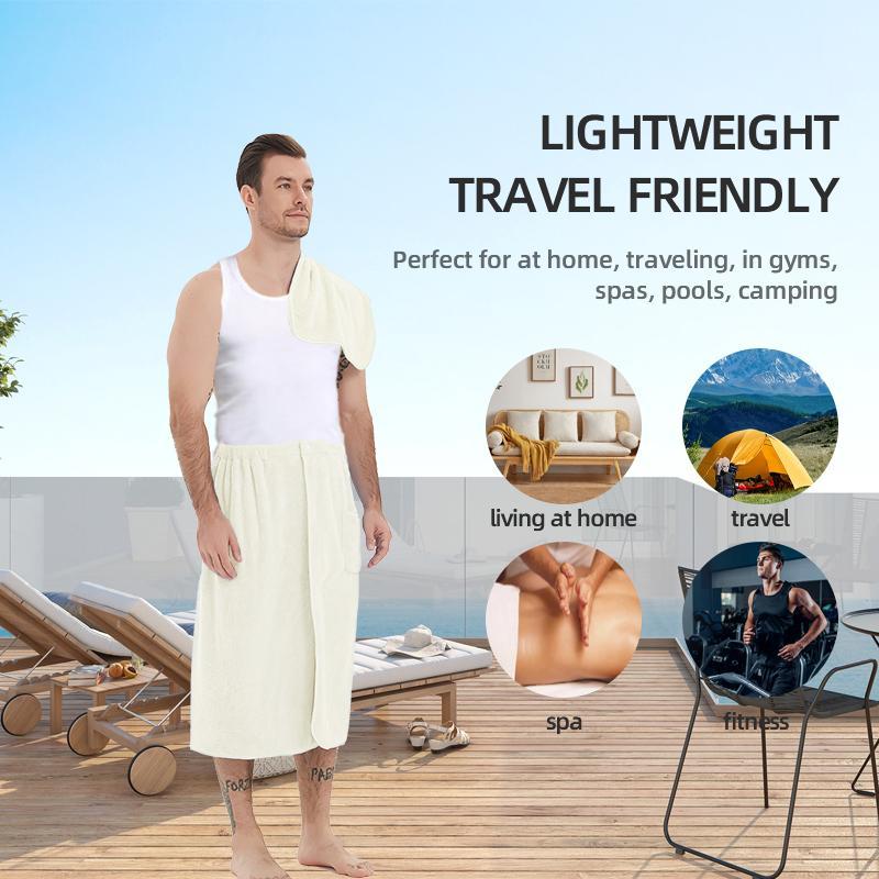 Men's Adjustable Pocket Design Bathrobe, 2 Counts Quick Drying Absorbent Bathrobe, Bathing Accessories for Home Bathroom Hotel