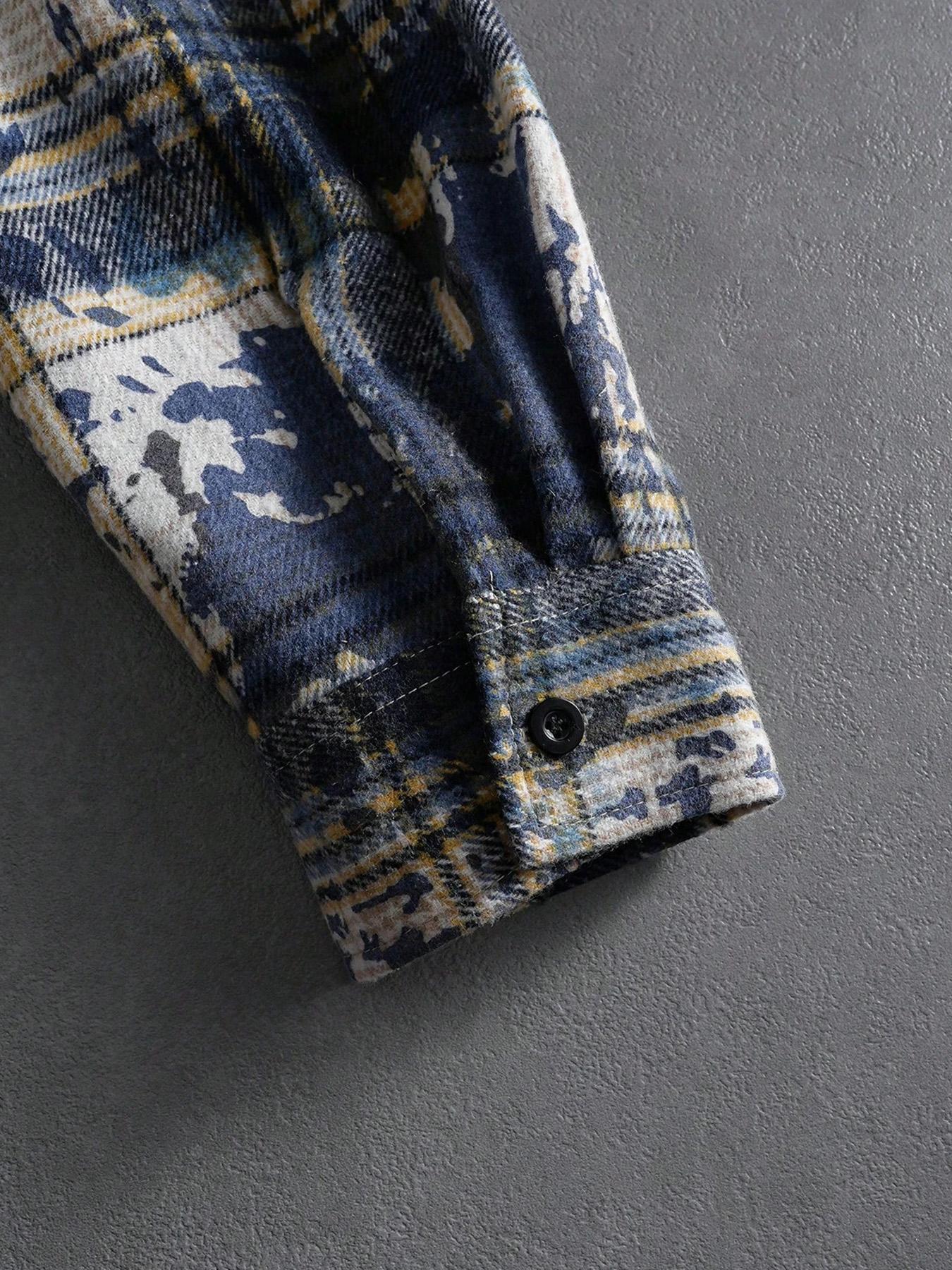 Men's Blue/Yellow/White Checkered Bomber Jacket with Oversized "3" Number Design, Regular Fit Cozy Causal Top, for Urban Street Style