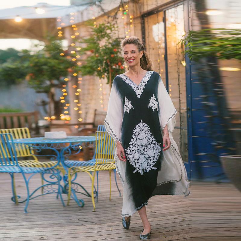 Bsubseach Women's Ethnic Print Kaftan Dress Plus Size All Over Print Sleeve Tunic Dress Boho Casual V Neck 3/4 Sleeve Tunic Dress for Women Mrs Roper Kaftan Bubu Mumu Casual Womenswear Summer Bohemian