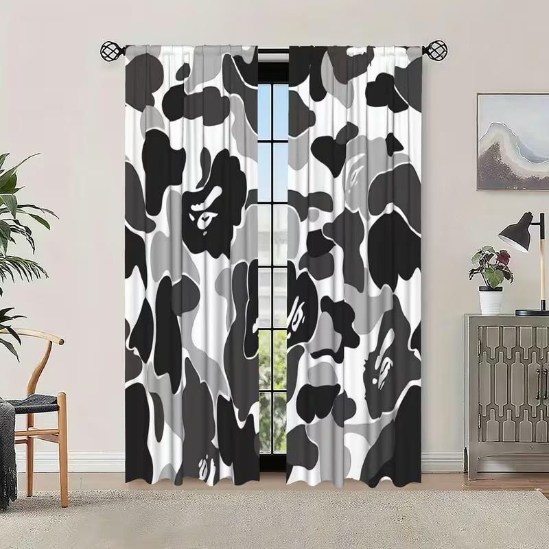 2 pieces of high-definition digital fashionable and elegant design printed curtains, made of polyester with semi-transparent texture, machine washable, suitable for bedrooms, living rooms and home decoration curtains.