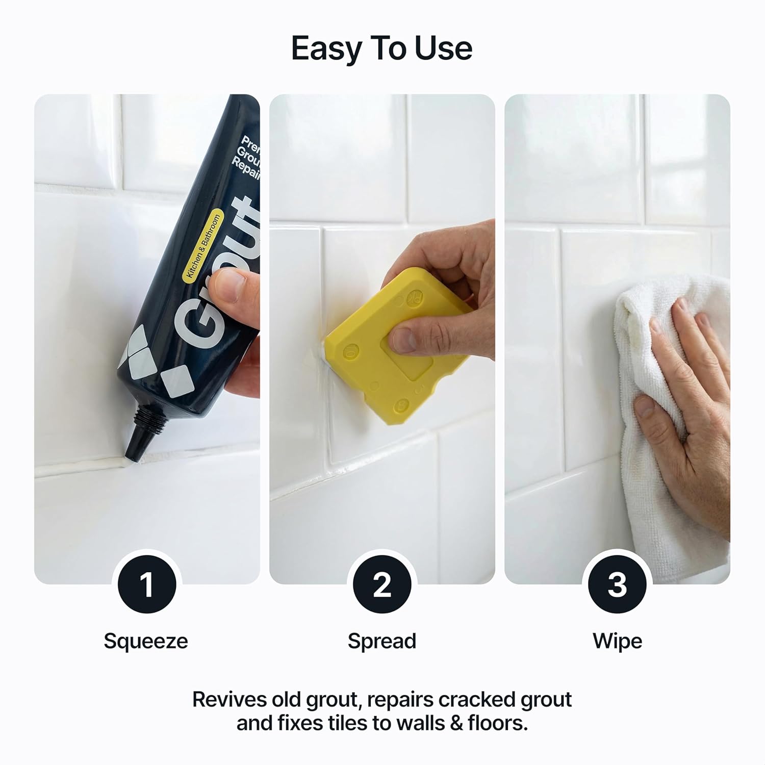 Bright White Grout Reviver Kit | Ready Mixed Grout Repair 400g / 210ml with 4 count Profiling Tool Kit | Wall & Floor Tile Adhesive, Kitchen Bathroom Shower,  Drying
