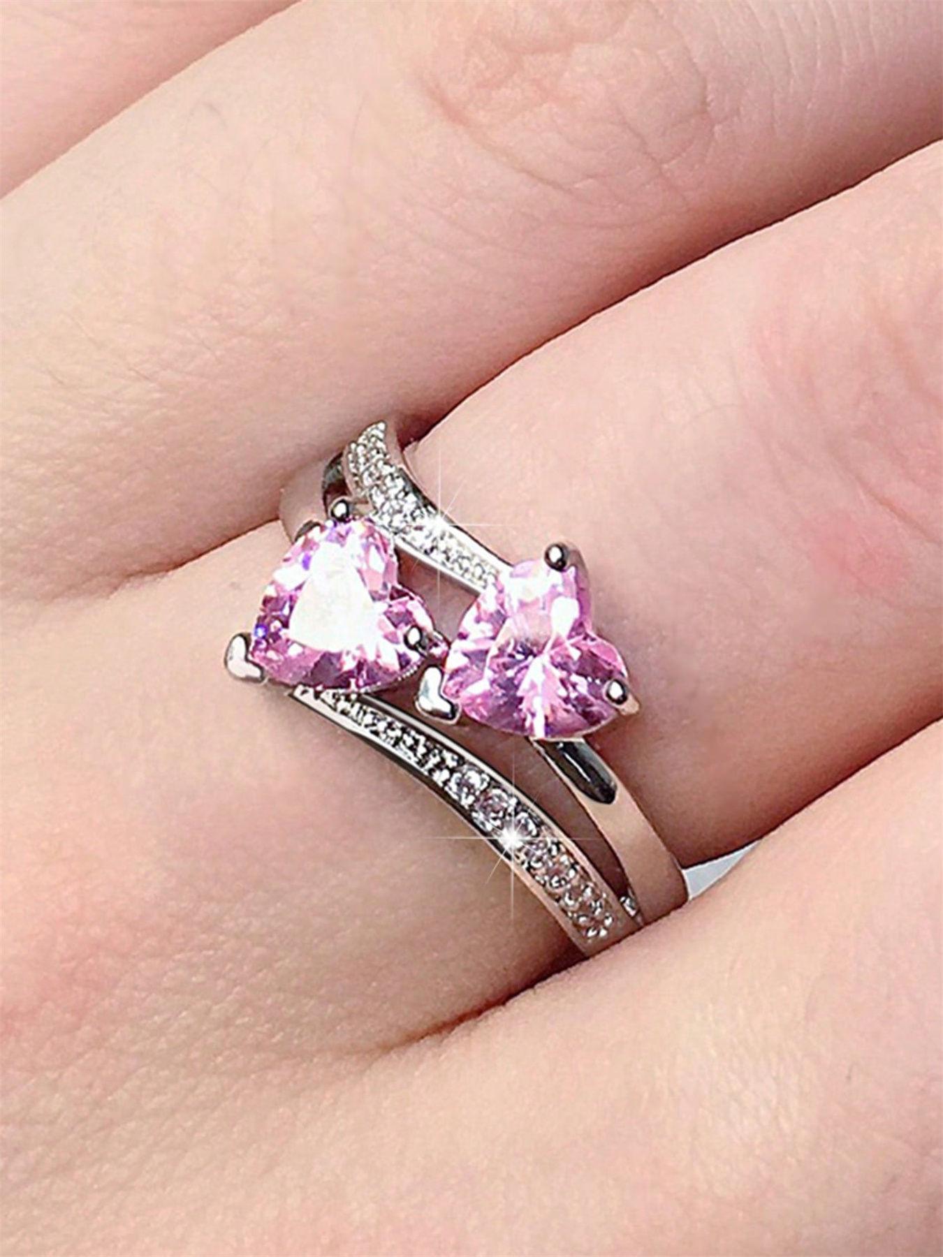 1 PC Fashion Heart Cubic Zirconia Ring For Women For Valentine's Day Gift Wedding Anniversary Party Jewelry