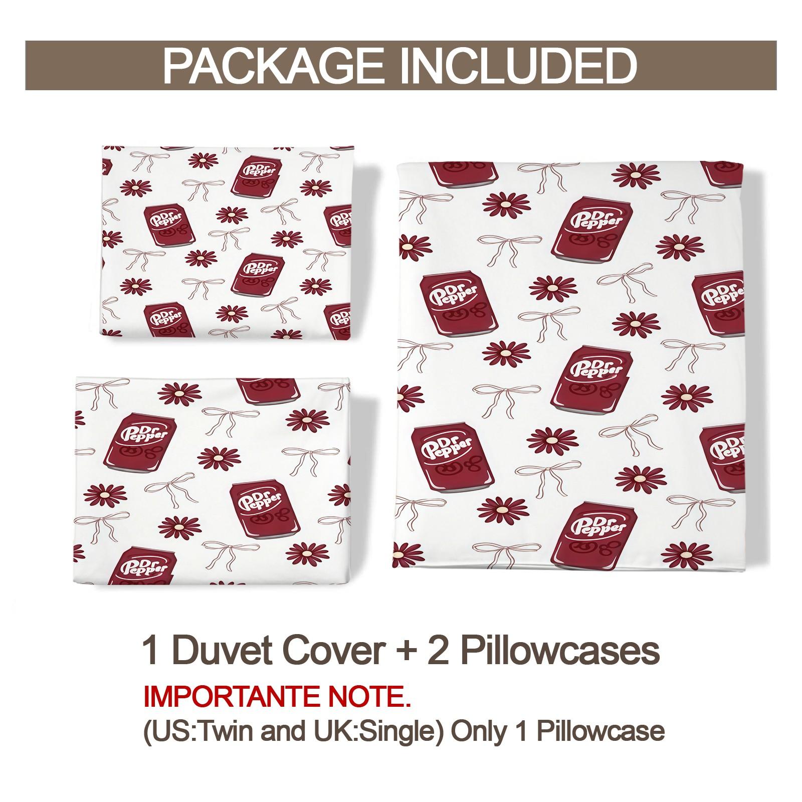 2/3 Piece Dr Pepper Duvet Cover Set, 1 Duvet Cover + 1/2 Pillowcases (NO FILLING INCLUDED), Retro Soda Drink Themed Bedding, Cute Floral Bedroom Decor for Soda Lovers, Ideal Gift for Dr Pepper Fans