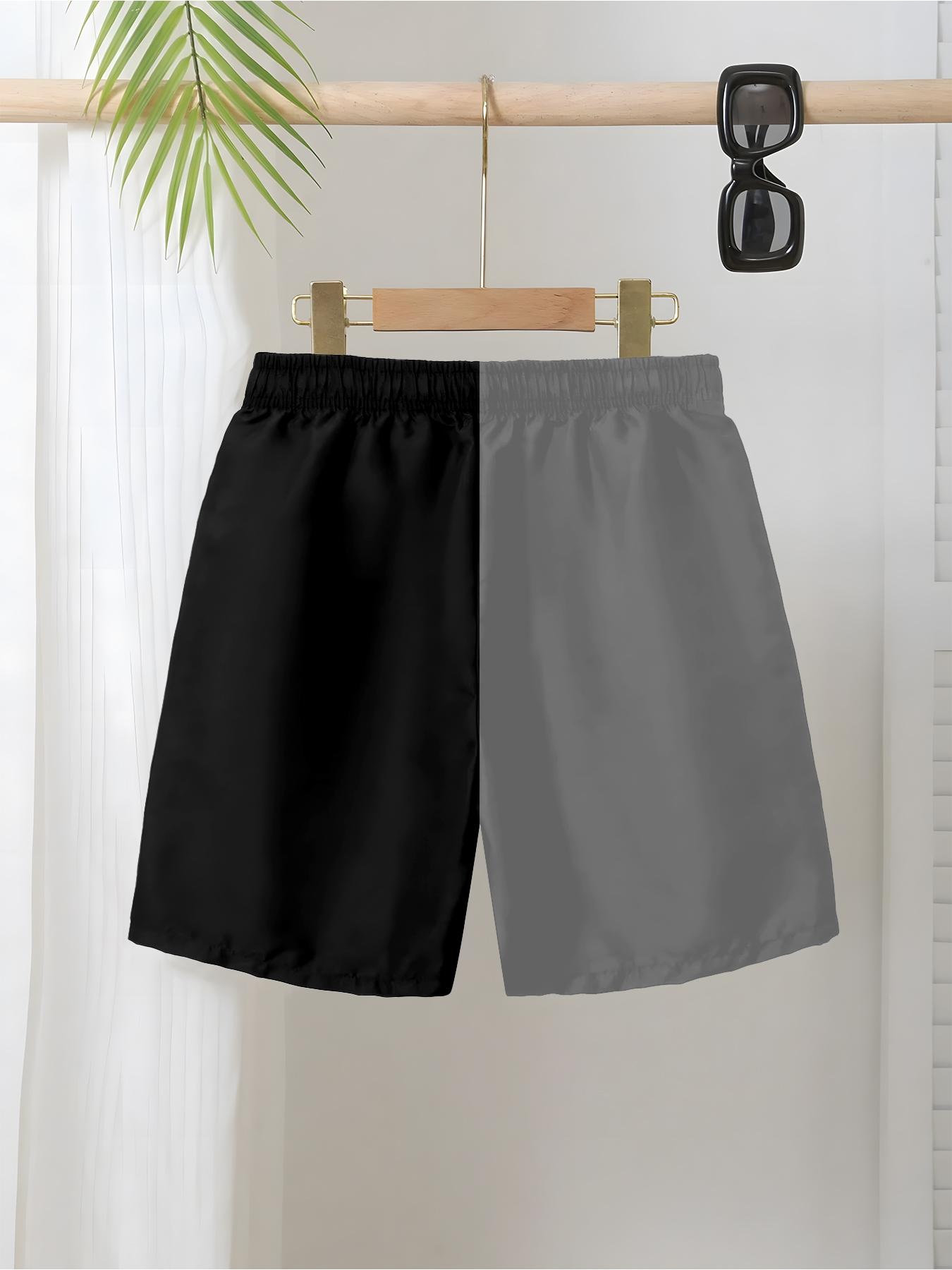 Summer Beach Vacation Kids' Knee-Length Drawstring Shorts, Colorblock All over Print, Casual Fitted Elastic Waist