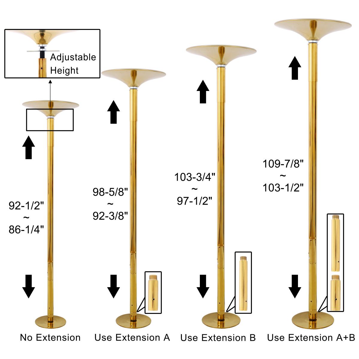 AobtkelDance Pole Spinning Static Dancing Pole Portable Removable for Home Club Bar Gym 86.2-109.8" Height Adjustable  Weight Capacity 440lb Gold