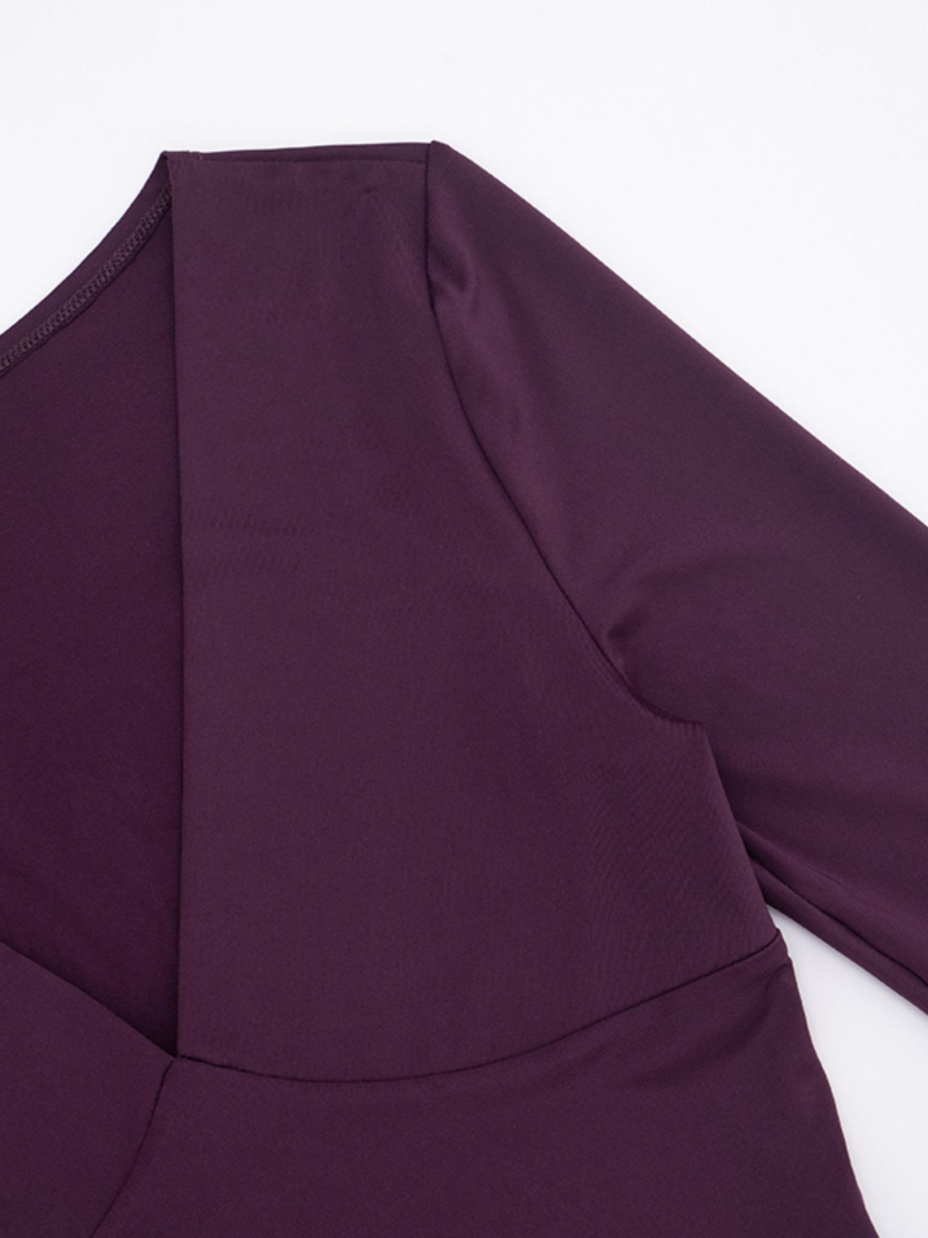 Women's Fashion Casual Solid Color Deep V Neck Flounce Sleeve Fitted T-Shirt Top, Comfortable Spring & Fall Wear, Versatile Ladies' Clothing Womenswear