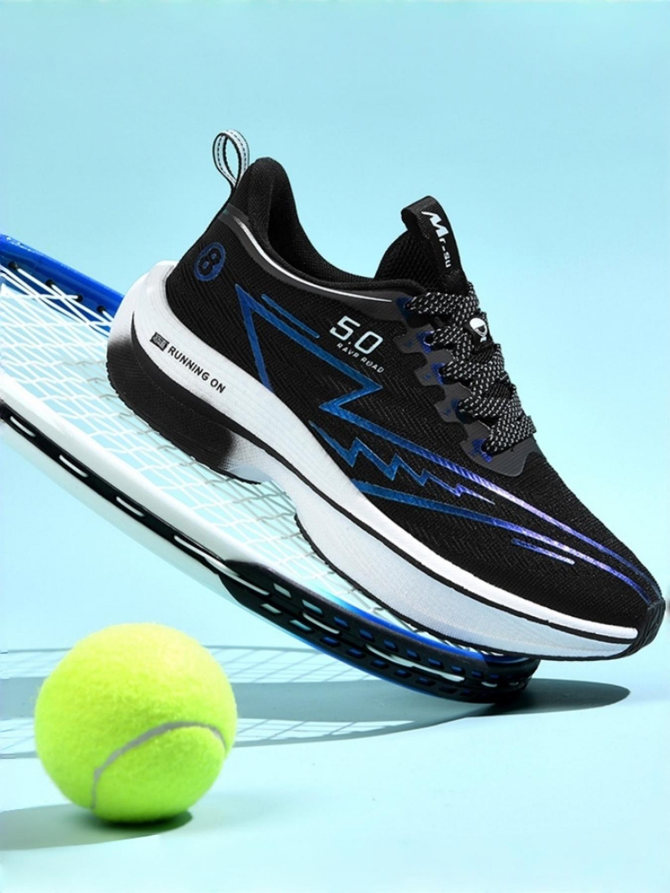 Unisex Black-Blue "5.0" Mesh Running Shoes: Full Palm Shock-Absorbing + Breathable Flyknit, Professional Marathon Sneakers