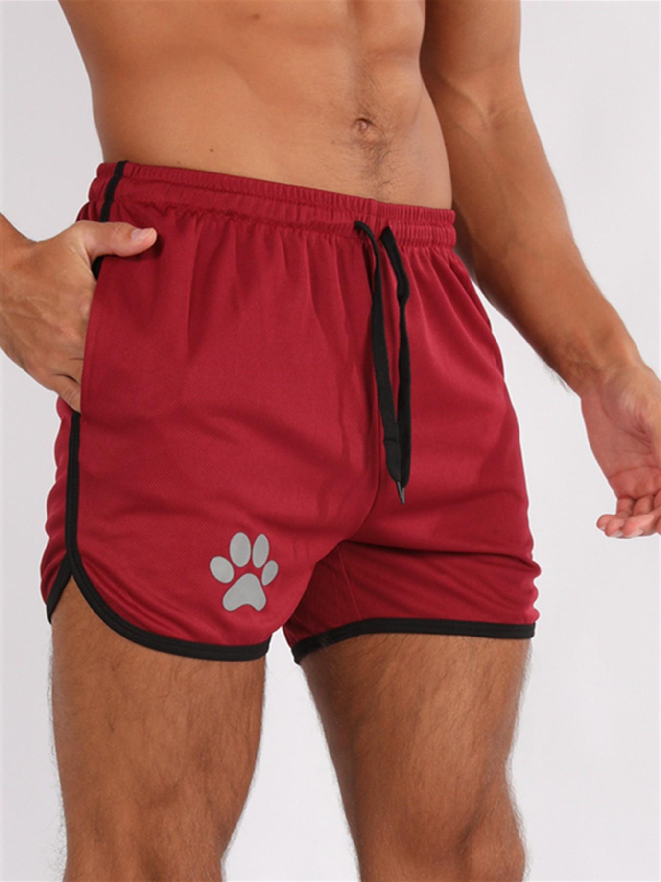 Men's Summer Running Shorts, Breathable Gym Sports Pants with Pockets, Outdoor Training Casual Daily Wear, Bear Print Three-Quarter Length