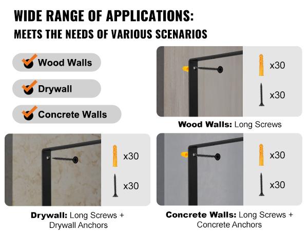 VEVOR Shelf Bracket, 12x 8 in 10 Pcs, Heavy Duty Floating Shelf Brackets, Brackets for Shelves, 3mm Thick Matte Black Triangle Shelf Bracket, Steel Shelving Brackets with 160 lbs Load Capacity