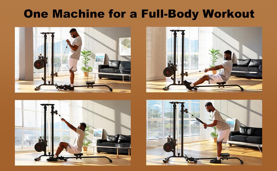 CR63 TOUSAINS Foldable Lat Pulldown & Row Machine, 330LBS Strength, Back Exercise, LAT Tower and LAT Row Cable Machine for Home Gym Dumbbell Clamps,Space Saving Design
