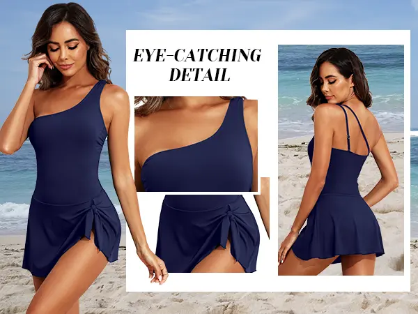 Product Introduction of Tempt Me Women One Piece Swim Dress One Shoulder Swimsuit with Skirt Tummy Control Swimdress Swimming Bathing Suit 2