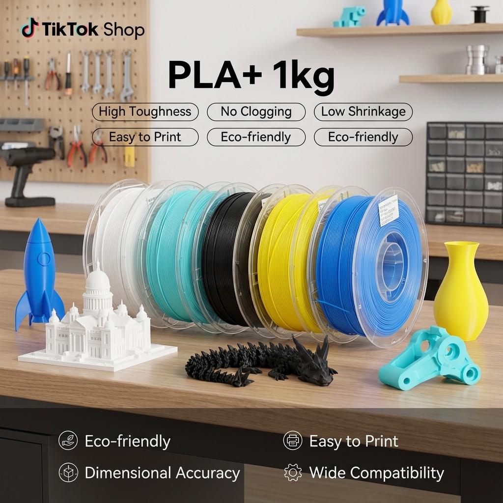 Eco-Friendly Pla+ 3D Printing Filament 1.75mm 1kg, Uniform Spooling, ±0.02mm Precision, Ideal for DIY Enthusiasts, Compatible with Most Fdm Printers
