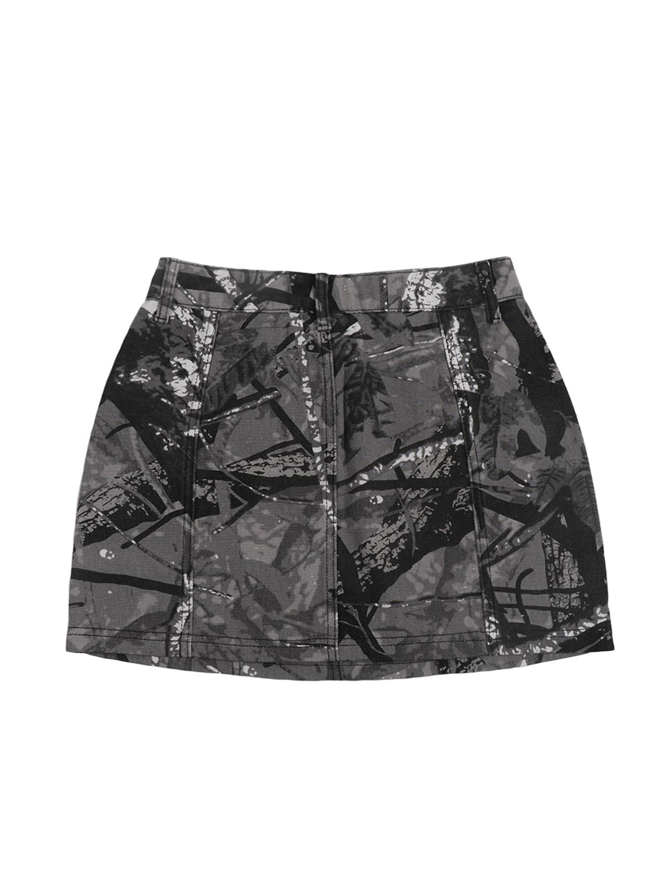 GILIPUR American Retro Tree-Bark Camouflage Cargo Skirt — "It-Girl" Style, Multi-Pocket A-Line Hip-Hugging Mini Skirt — Women's Streetwear | TChic