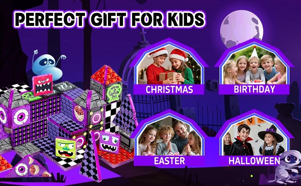 【New Sticker Set】60PCS,1.48inch Creative Sticker Magnetic Tiles,Big Eye Monster Series，Magnet Building Blocks Cubes Construction Stacking Educational Assembly Toy Preschool STEM Play Creative Playboard for Toddler Kids Ages 3+,Kids Toys best gift