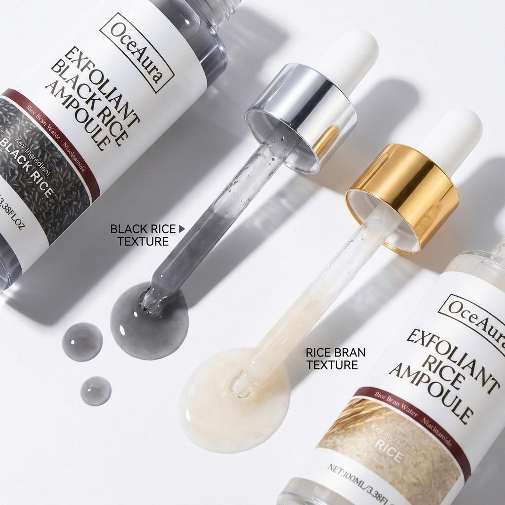 Rice Ampoule Duo 100ml x2, Black Rice & Rice Extract Exfoliating Facial Serum Set, Lightweight Hydrating Glow Ampoule with Dropper, Gentle Texture-Refining Skin Care for Smooth-Looking Radiant Skin