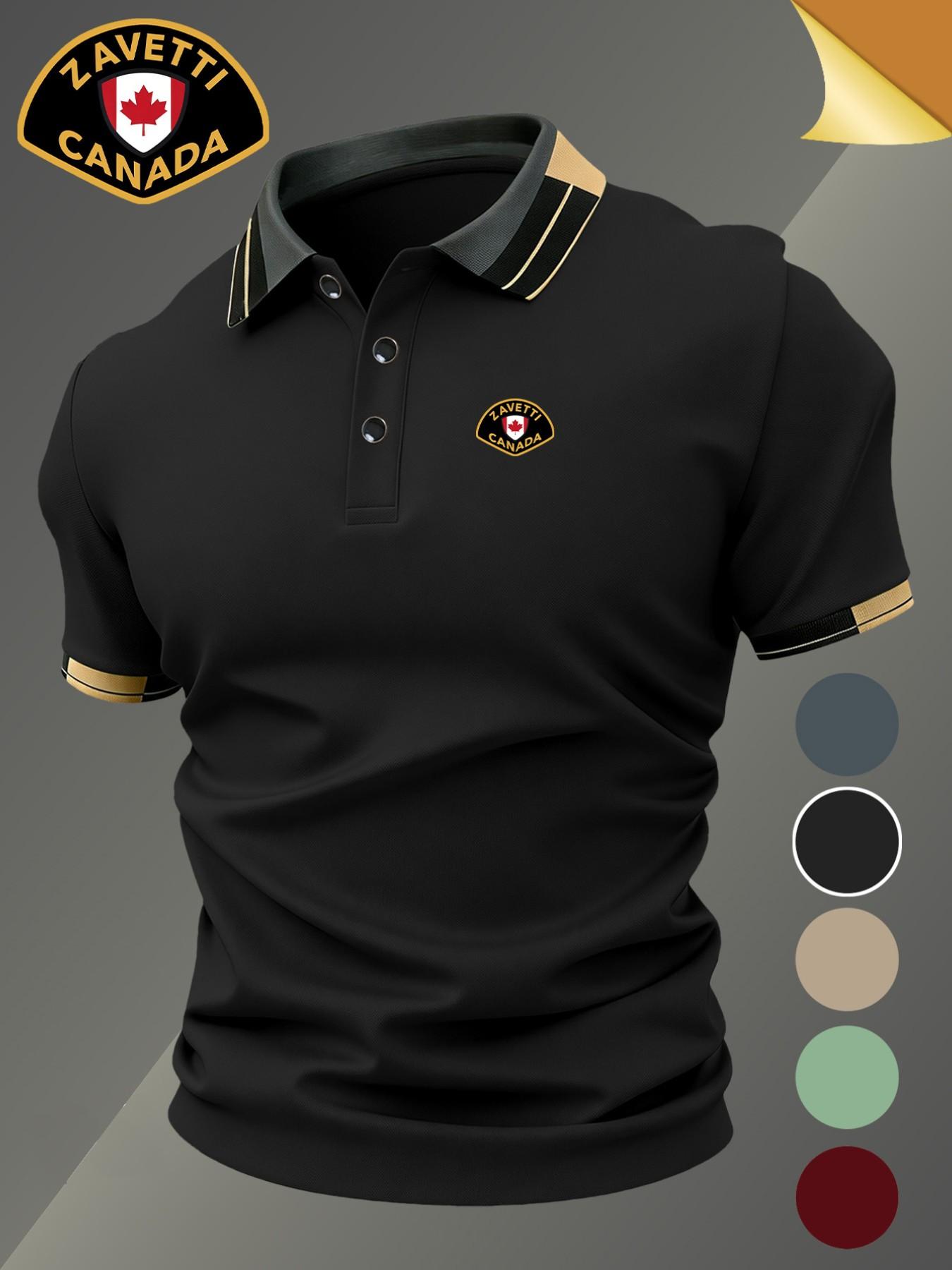 Hh4946 Zavetti Canada Logo Print Men's Polo Shirt, Elastic Casual Breathable Four-Season Comfortable Durable High-End Polo