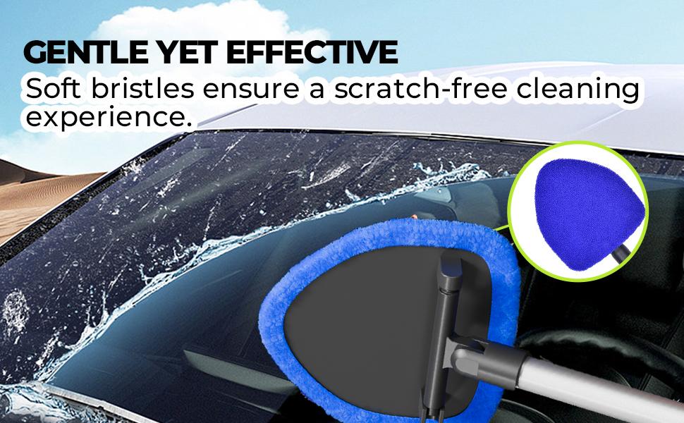 6PCS Car Windshield Cleaning Tool, Microfiber Car Window Cleaner with 4 Reusable and Washable Microfiber Pads and Extendable Handle