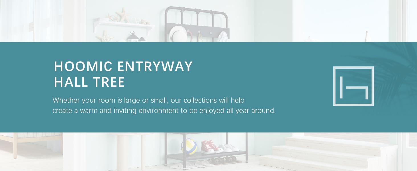 HOOMIC Coat Rack Shoe Bench/Entryway Hall Tree with Shoe Storage/Freestanding Coat Hanger Organizer with 5 Hooks & Faux Leather Seat Cushion/Industrial Accent Furniture with Metal Frame,No Box Spring Needed