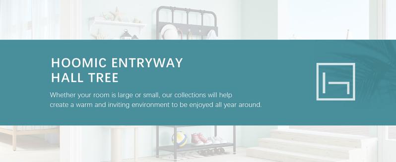 HOOMIC Coat Rack Shoe Bench/Entryway Hall Tree with Shoe Storage/Freestanding Coat Hanger Organizer with 5 Hooks & Faux Leather Seat Cushion/Industrial Accent Furniture with Metal Frame,No Box Spring Needed