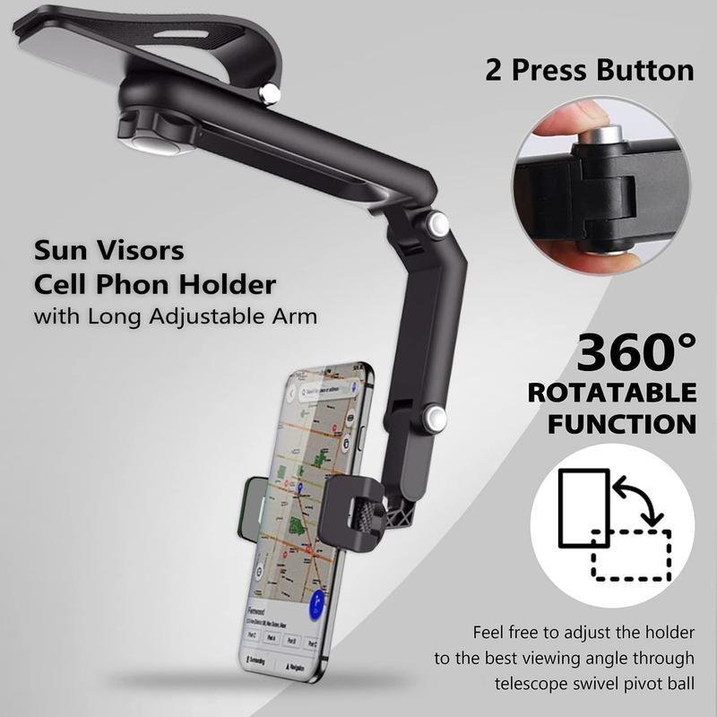New Multi-function Sun Visor Universal 360 Degree Rotating Phone Holder exavon Suitable for Any Scene Car Holder - Rotatable and Retractable Cell Phone Car Mount