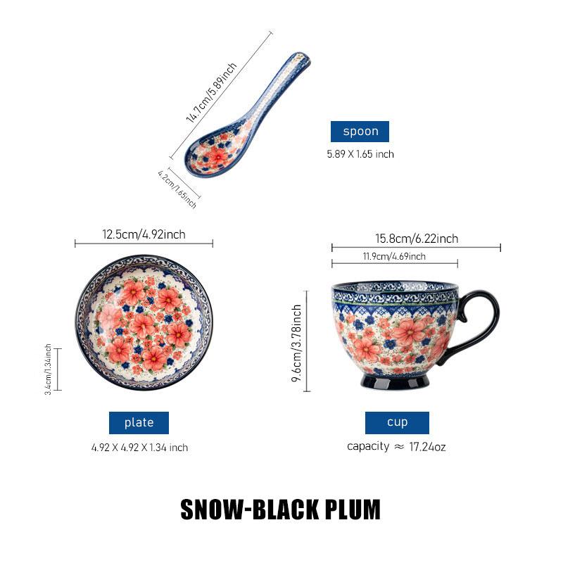 Retro Style Ceramic Mug, Office Coffee Cup, Home Breakfast Cup, Exquisite Polish Water Cup, Floral Pattern, Ideal for Daily Use