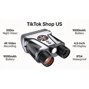 Nv2100 4k Digital Night Vision Binoculars 500m Full Dark Viewing Distance 8x Digital Zoom 9000mah Large Capacity Battery 4.5 Inch Hd Screen Ip54 Waterproof Night Vision Goggles for Hunting Camping Wildlife Observation Outdoor Adventure