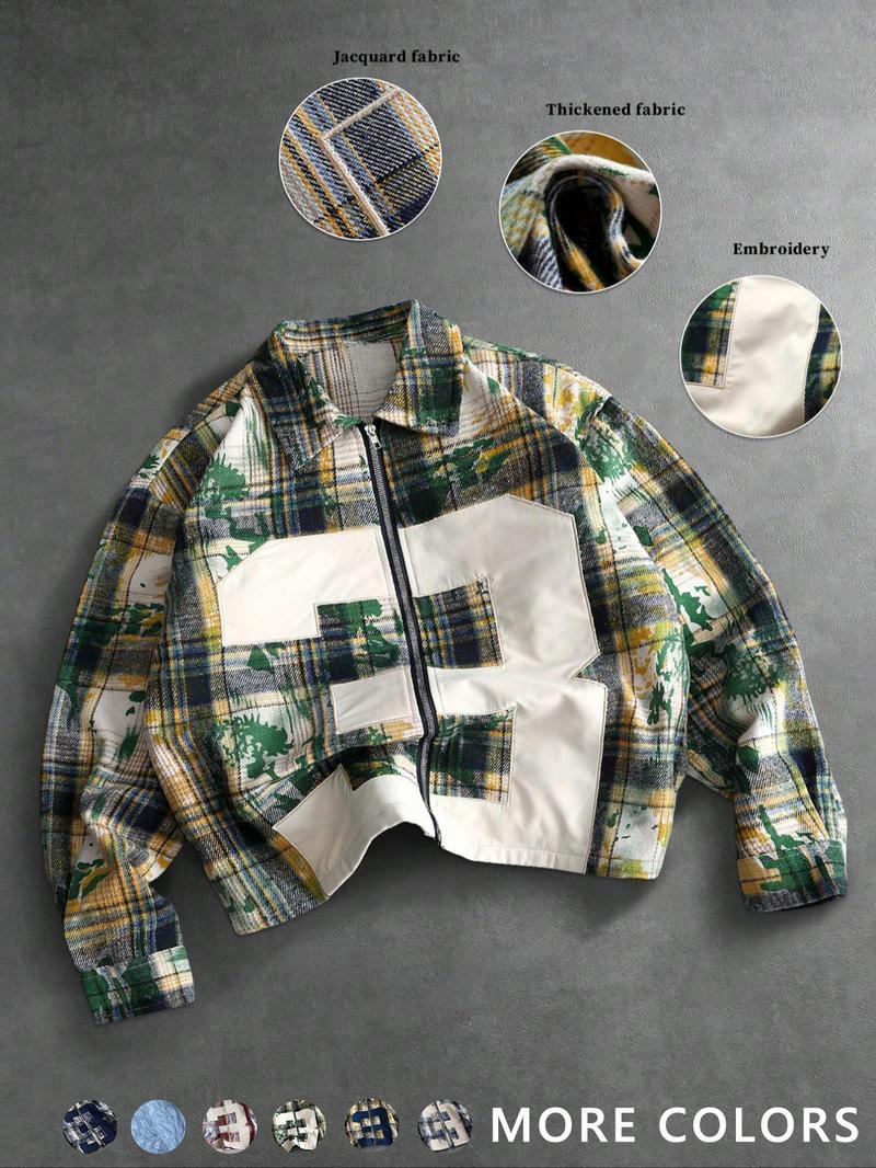 Men's New Trendy Fashion Street Campus Plaid Shirt, Casual Stylish Button-Down Top, Perfect for Daily Wear and School
